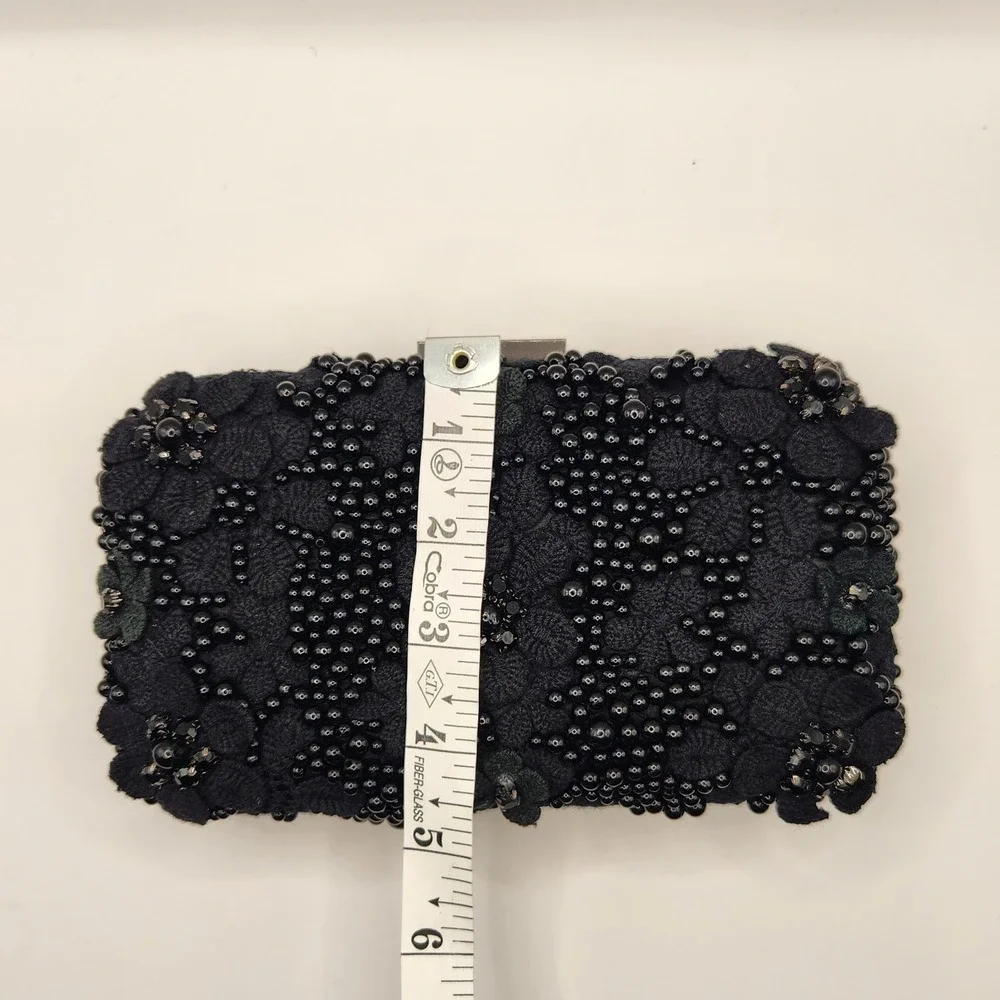 New Olga Berg Bonnie Black Lace Beaded Clutch Wedding Formal Bag Flower Floral B